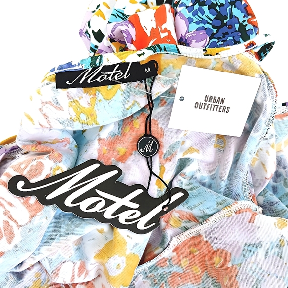 NWT Urban Outfitters Motel Off-The-Shoulder Floral Mini Dress 90's Style M - Picture 6 of 8